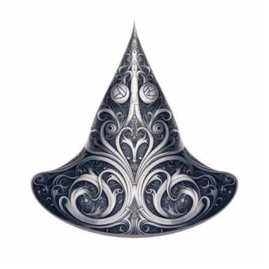 an intriguing clipart featuring a witch's hat, embodying the essence of mystery and magic. Design a tall and pointed hat with a wide brim, made from a richly textured fabric or adorned with intricate patterns and symbols, 4k, details, white background