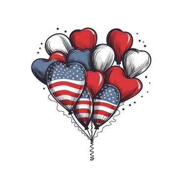 american flag ballons ,heart shape ,Clipart style,vector illustration, White Background