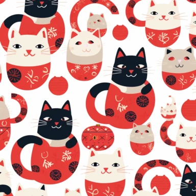 Simple clipart of japan lucky cat. pattern.