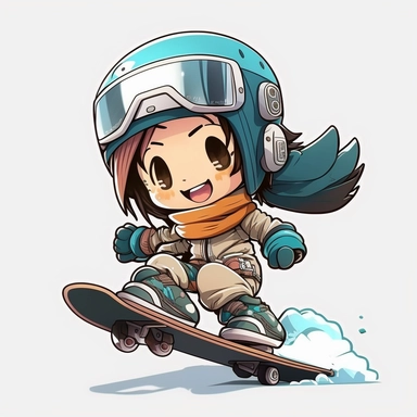 chibi kawaii girl snowboarding, smiling, full body, downhill snowboard clipart, Sport graphics, 16k polished, Octane Render, Photograph, Extremely detailed, by Canon r3 85 mm 2.8 lens, isolated on white background