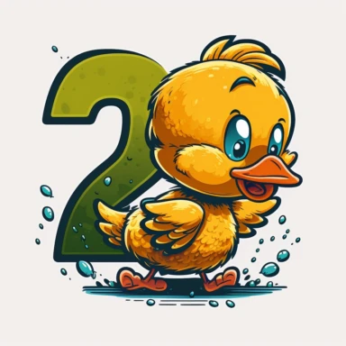 cartoon duck coming from behind number 2, Clipart, chibi
