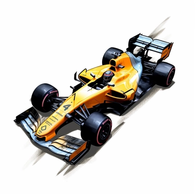 Clipart of the formula one car from Lando Norris with minimal details, aquarel colored cartoon style with thick borders. Only the car. White background, no floor, no shadow