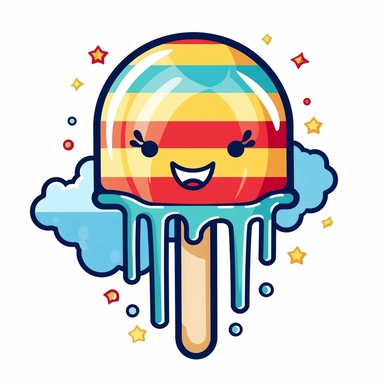 isolated flat clipart on a white background of a cute Fourth of July themed happy cartoon face popsicle throwing up a rainbow with stars on a blue background and red horizontal stripes tshirt design graphic, in the style of daniel f. gerhartz, transcendent, nikon d850, art of burma, captures the essence of nature, in the style of organic forms and patterns, expansive skies, hyper-detailed illustrations, i can't believe how beautiful this is, lively colors
