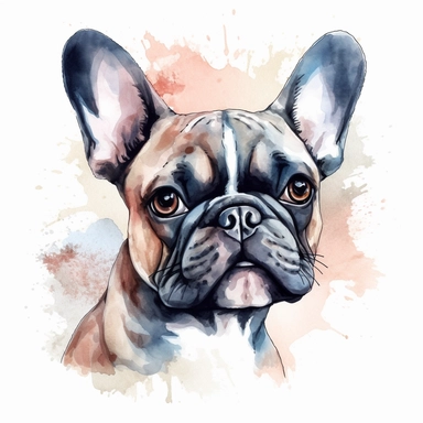 french bulldog in the style of head alone detailed, cartoon style, 2d watercolor clipart vector, creative and imaginative, hd, white background
