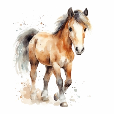 cute Pony , horse , Aquarell, sweet, watercolor, White Background, Clipart