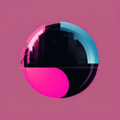 pink and blue and magenta globe, office buildings, clipart