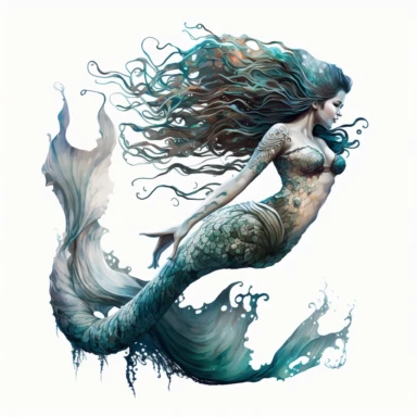 an extraordinary mermaid with a spellbinding and captivating allure, her graceful movements and striking features leaving a lasting impression, clipart, white background--ar 29:35