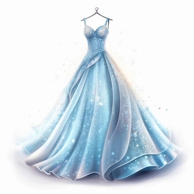 a beautiful prom dress with sparkle and glitter in pastel blue white background Clipart