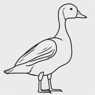 Simple outline of a Goose, kids cartoon, minimalist, black on white, lineart, 2d flat file, silhouette, clipart, uninterrupted outline as in an svg, perfect outline corners, make it an outline svg and fill color white, exact outline, the line should not be thickened, the line should not be thicker or thinner, the outline of the line should be thin, maximum 1 millimetre.