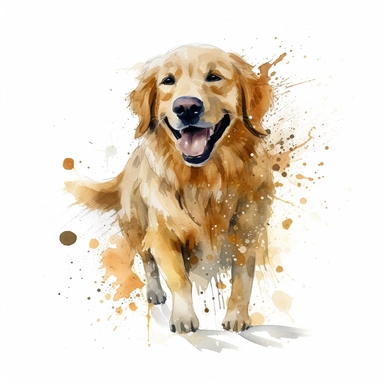 a moving golden retriever dressed up, dressed up, happy smiling face, cute animal, adorable, playful atitude, adorable watercolor animal clipart, no background, high quality and very sharp image with clear focus
