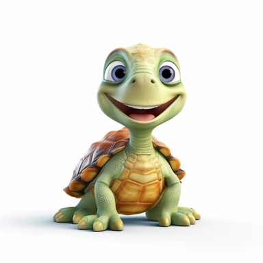 a cute adorable turtle with a big smile, full body image, pixar style, clipart, white background
