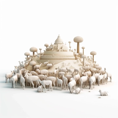 Cattle and Camels at Eid al Adha, 3D ， White background ， Clip Art Style ，
