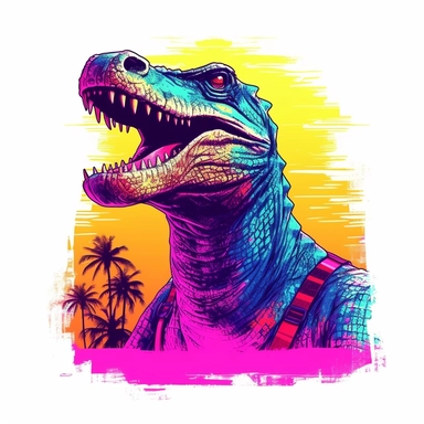 clip art of synthwave Alligator on white background