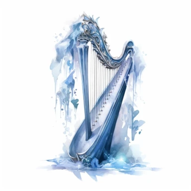 frozen harp, icy ornaments, Clipart Watercolor, fantasy style, White background, HD