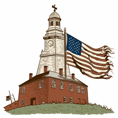 clipart image with iconic symbol, flag, and historic landmark from the American Revolution, perfect for DIY project and craft