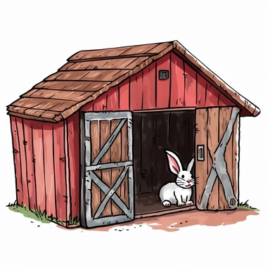 rabbit shed with a barn style roof line a wire swing door clip art
