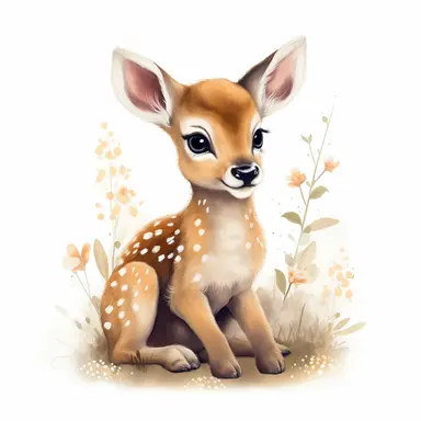 cute baby deer sitting detailed illustration, clipart illustration, cute baby shower nursery decor, white background, 8k