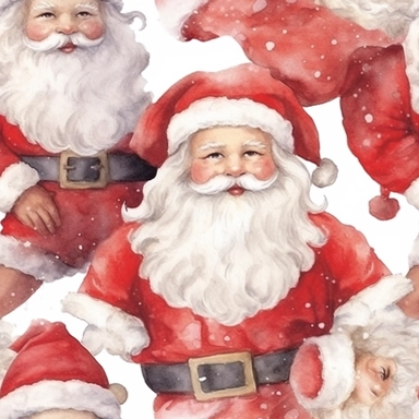 Seamless pattern, Watercolor realistic clipart, christmas santa