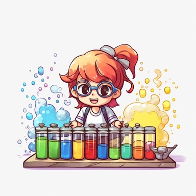 kawaii japanese style rainbow science lab filled with bubbling test tubes, beakers, and a quirky scientist conducting experiments with funny results, Best quality, 8K, HD, white background, no background, sublimation file, png, 2d, Cute kawaii style, vect