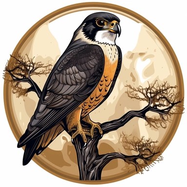 Egyptian peregrine falcon perched on tree clipart vector emblem rbg Afrofuturism