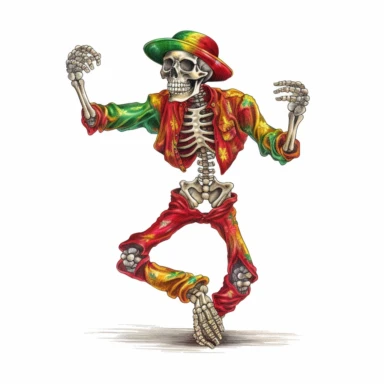 Cute Beautiful Red yellow green dancing skull For juneteenth Watercolor Clipart, Cartoon, hyper realistic, intricate detail, illustration style, high solution, on the white background