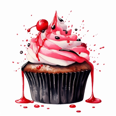 whimsical watercolour clip art individual red and black coloured cupcake - Image #2 <@1098423716465102849>