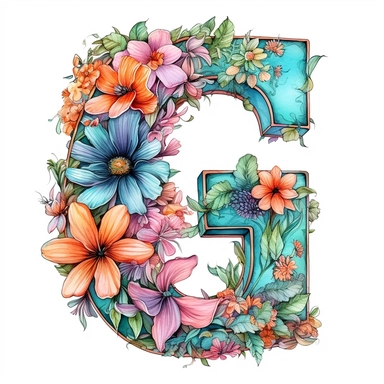 Beautiful Pastel Vintage Flower Alphabet Letter  G  Watercolor and ink Clipart, Cartoon, hyper-realistic, high contrast, intricate detail, illustration style, high solution on the white background