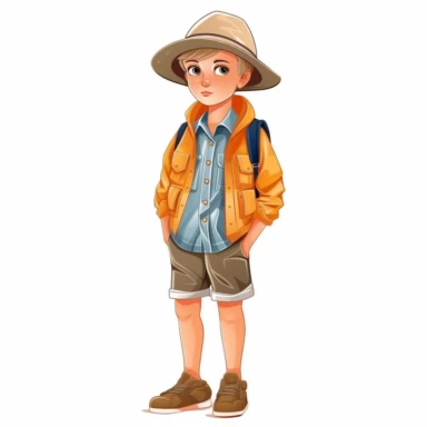 small kid in summer clothes, Fashion cartoon clipart in the style of the cartoon daria Cool, confident, stylish, white background