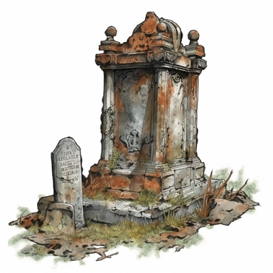 blank old Western grave headstone, no writing, rusty, dusty, watercolor, clipart, white background