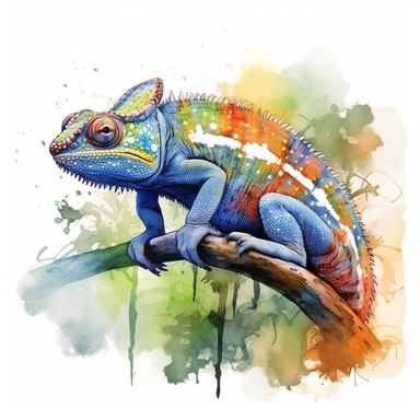 watercolour illustration free brushstrokes, beautiful and joyful, chameleon, mark brooks, naturecore, animal clipart, isolated on a white background,