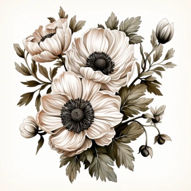 Boho poppy flower spray clean lines on white background clip art style--ar 3:4