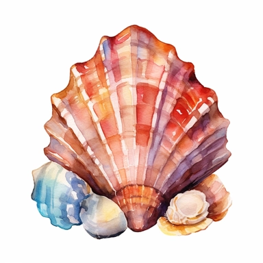 watercolor seashell, gem stone colors, clipart on white background