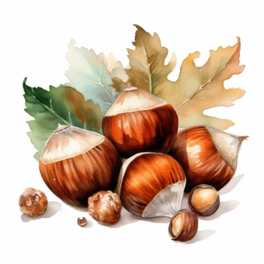 Hazelnut, watercolor, clipart, white background no watermarks