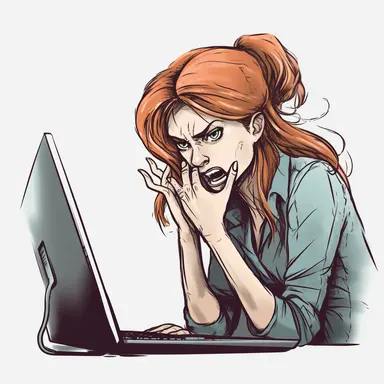 clipart illustration angry woman is typing white background