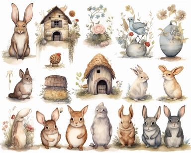 2nd wildlife clip art set by creative heart 20 cute woodland children, kawaii woodland animals, animals, barns, woodland animals, in the style of jean-baptiste monge, texture-rich canvases, meghan howland, texture-rich compositions