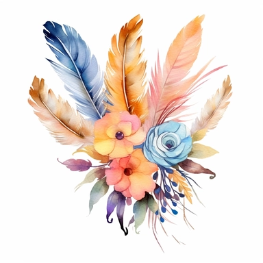Craft an auto sticker that celebrates the free-spirited nature of boho flowers and feathers. Let the watercolor floral clipart bouquets intertwine with the whimsical feathers, capturing the essence of bohemian beauty. Allow this design to radiate a sense of joy, creativity, and connection with nature.