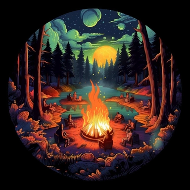 Amidst the crackling embers and the soothing glow, you find yourself surrounded by a circle of fellow artists, all gathered around the magnificent campfire. The night is alive with creativity, and the air is pregnant with possibilities. As you take in the
