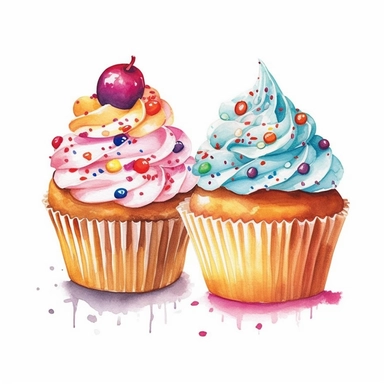 cup cakes with ice cream hd, on white background clipart water colour--ar 3:2