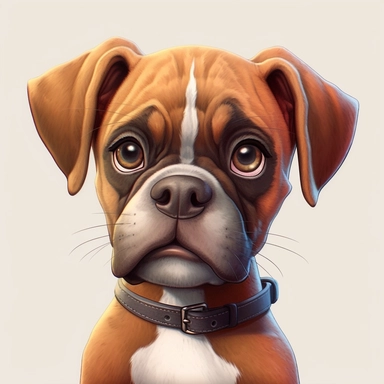 Boxer puppy, Closeup Portrait, Clipart, Digital art, kawaii, disney style, Pixar, hyperdetailed, 1080p, Ultra-HD no background