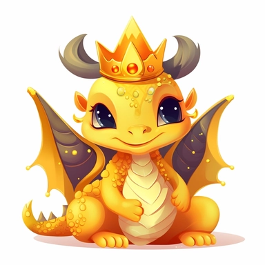 Cute dragon clipart, wearing a golden crown