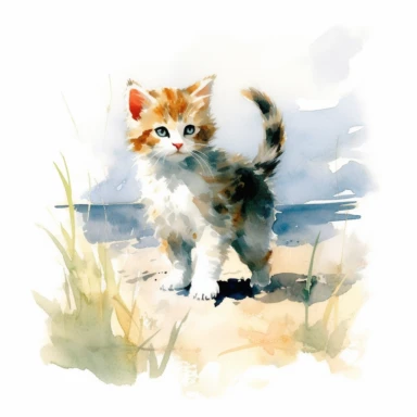 a happy kitten, watercolor painting by WINSLOW HOMER, clipart, white background