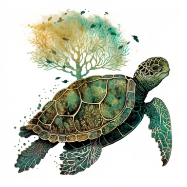 Create a serene and captivating clipart image of a majestic turtle, showcasing its grace and beauty. The artwork should be clean with a focus on the intricate details and soft blending of beautiful colors. The turtle should be depicted in a peaceful and calm manner, radiating a sense of tranquility. The colors chosen should be harmonious and visually pleasing, capturing the essence of the turtle's natural environment. The background should be white or transparent, allowing the turtle to be the m