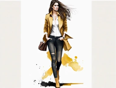 Girl Fashion, Lady boss Fashion Business woman clipart Fashion, realistic drawing, amber eyes, with jacket and jean and nice shoes, full body
