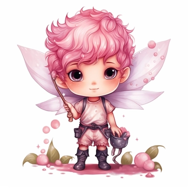pink fairytale chibi fairy boy sublimation clipart, detail, illustration style, high solution, on the white background