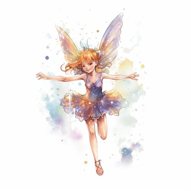 Fantasy Style Animated style flying tiny fairy with watercolor effect,many twinkles,suitable for digital clipart,white background,Mythologic Scene,Ancient rome fashion,cartoon style,vibrant colors
