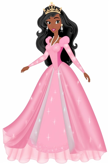 Beautiful black Princess Aurora wearing a pink dress full body clipart