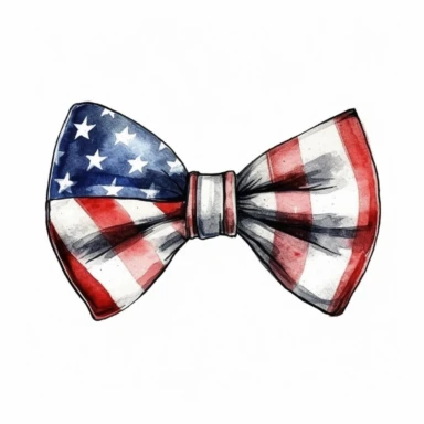 patriotic bow tie clipart, in american flag color scheme, watercolor style, white background