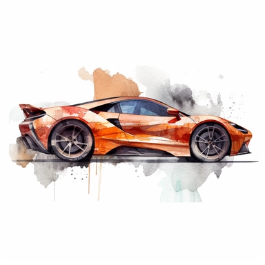 side view extreme detail watercolour sport car clipart