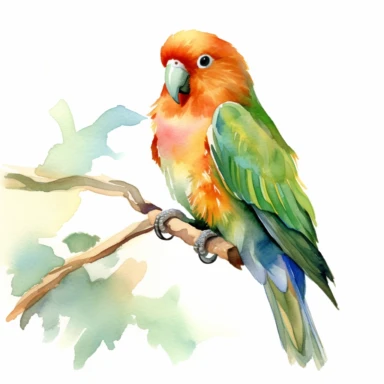 peach-faced lovebird,watercolor painting by JOHN SINGER SARGENT, clipart, white background