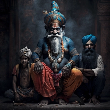 create clipart of GANESHA and Cai Shenin and Hades in fantasy world with hyper realistic photography